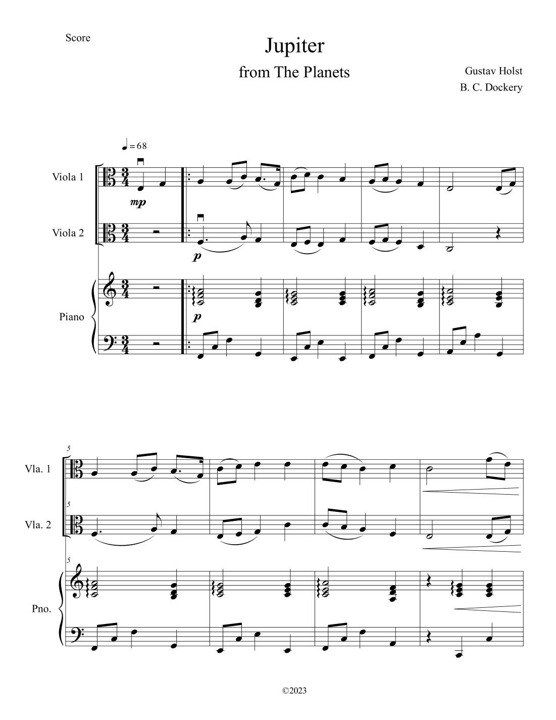 Jupiter (from The Planets) for Viola Duet with Piano Accompaniment (arr. B. C. Dockery)