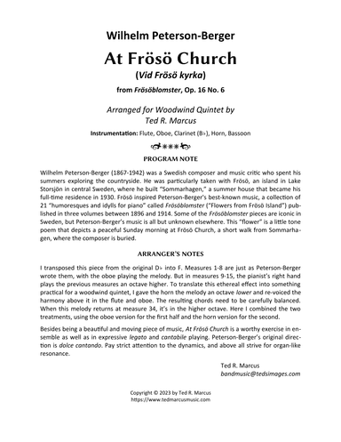 At Froso Church (Vid Froso kyrka) from Frosoblomster for Woodwind Quintet (arr. Ted R. Marcus)