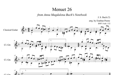 Menuet 26 from Anna Magdalena Bach's Notebook for Classical Guitar (arr. Esteban Peretz)