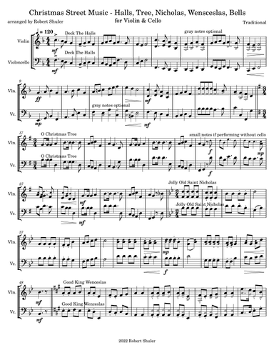 Christmas Street Music - Halls, Tree, Nicholas, Wenceslas, Bells - Violin & Cello (arr. Robert Shuler)