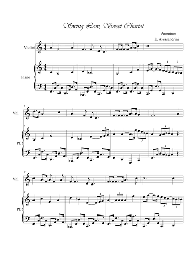 Swing Low, Sweet chariot. Violin and piano (arr. Ester Alessandrini)