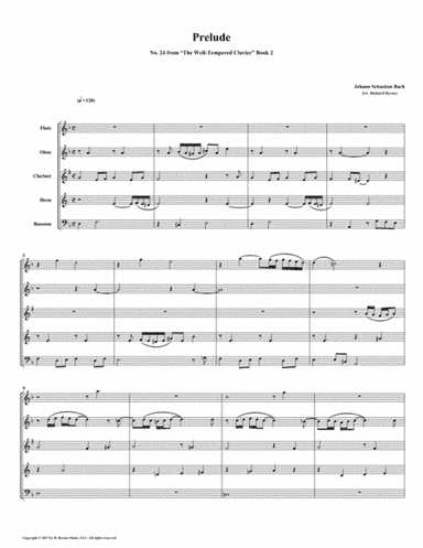 Prelude 24 from Well-Tempered Clavier, Book 2 (Woodwind Quintet) (arr. Richard Byrnes)