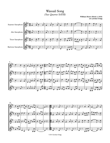Wassail Song (Sax Quartet SATB) (arr. Jordan Grigg)