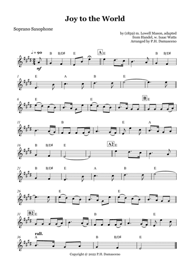 Joy to the World - Soprano Saxophone Solo with Chords (arr. P.H. Damasceno)