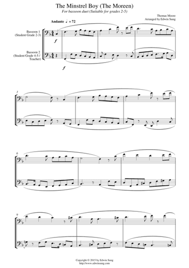 The Minstrel Boy (The Moreen) (for bassoon duet, suitable for grades 2-5) (arr. Edwin Sung)