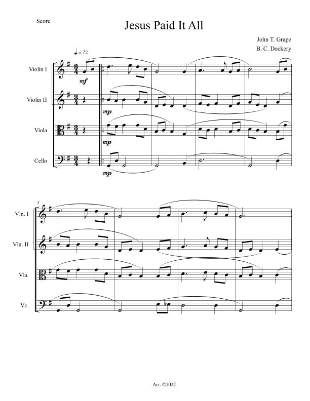 Jesus Paid It All (String Quartet) (arr. B. C. Dockery)
