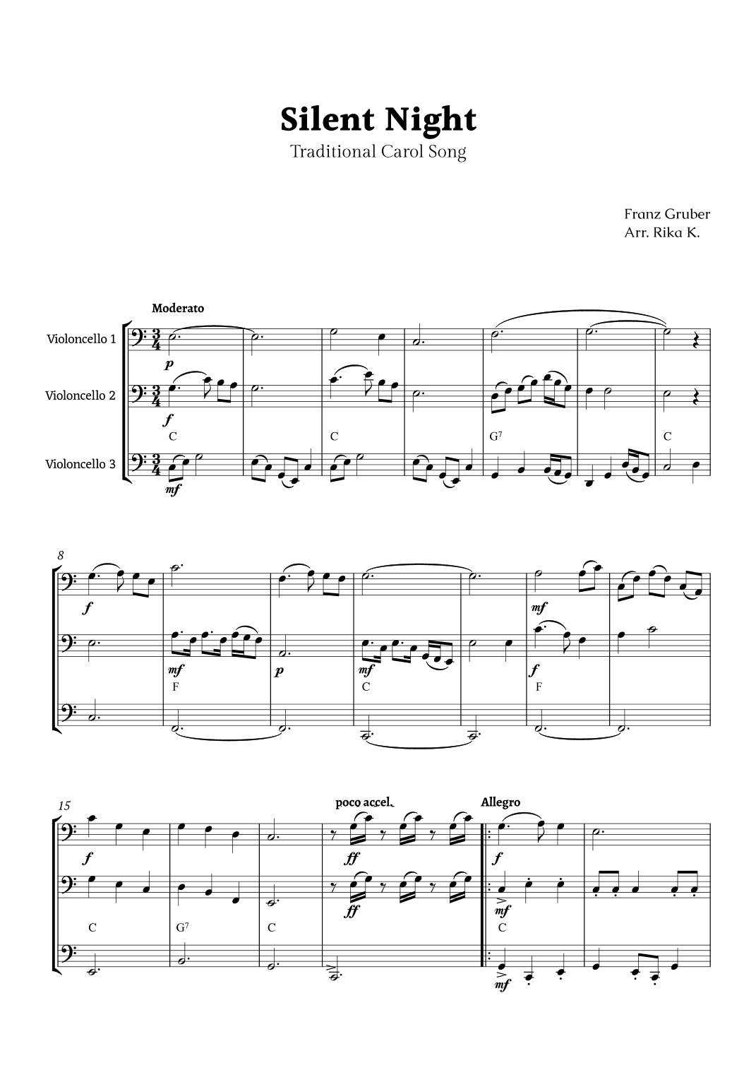 Silent Night for Cello Trio (arr. Rika K.)