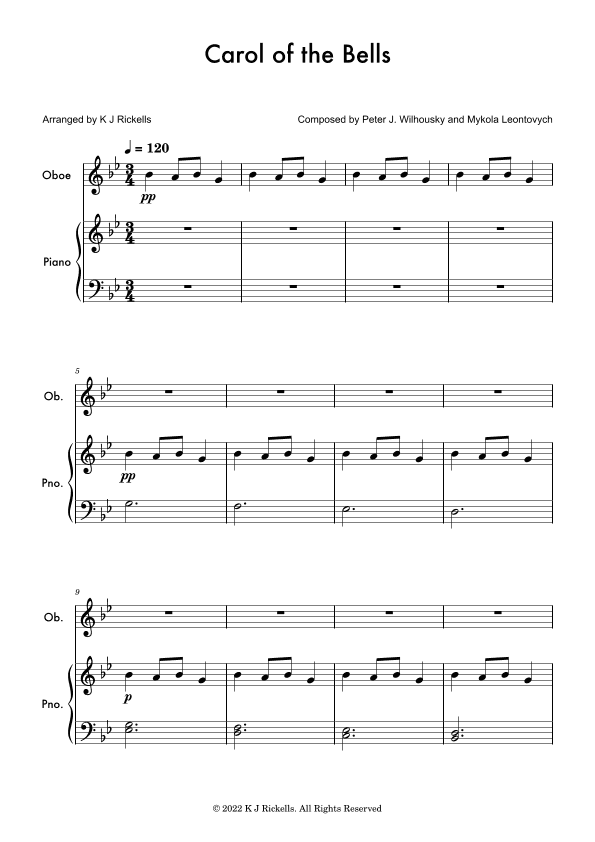 Carol Of The Bells - Oboe (arr. Kacie J. Rickells)