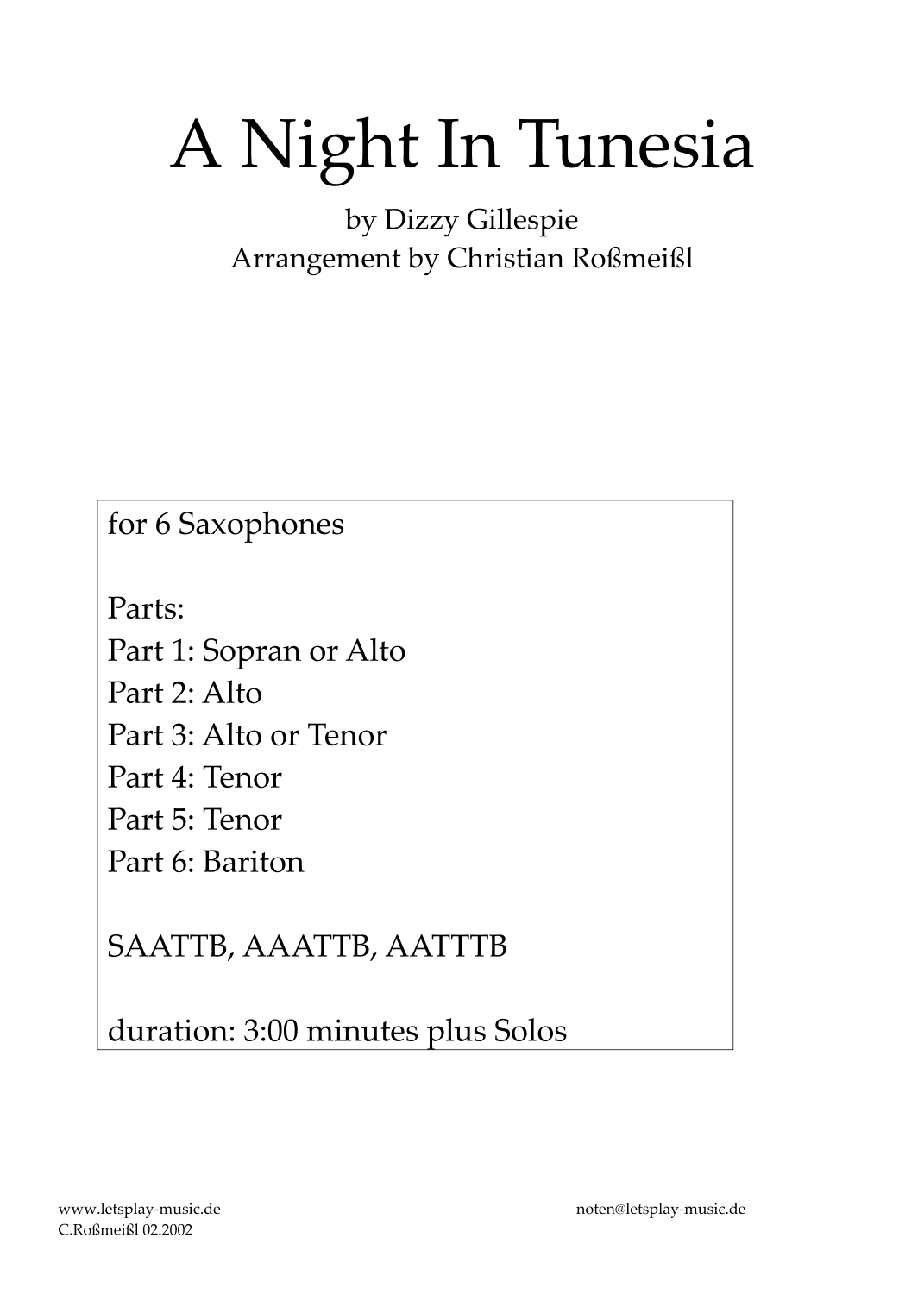 A Night In Tunisia (arr. Christian Roßmeißl)