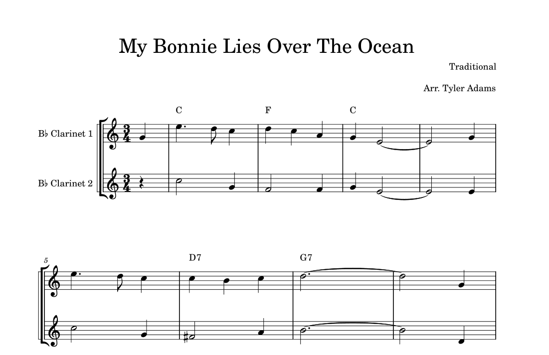 My Bonnie Lies Over The Ocean (Easy Clarinet Duet) (arr. Tyler Adams)