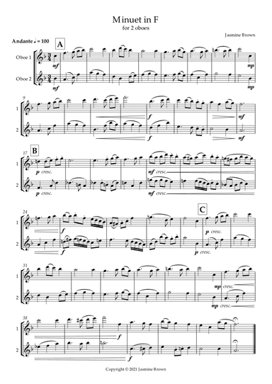 Minuet in F - Oboe Duet