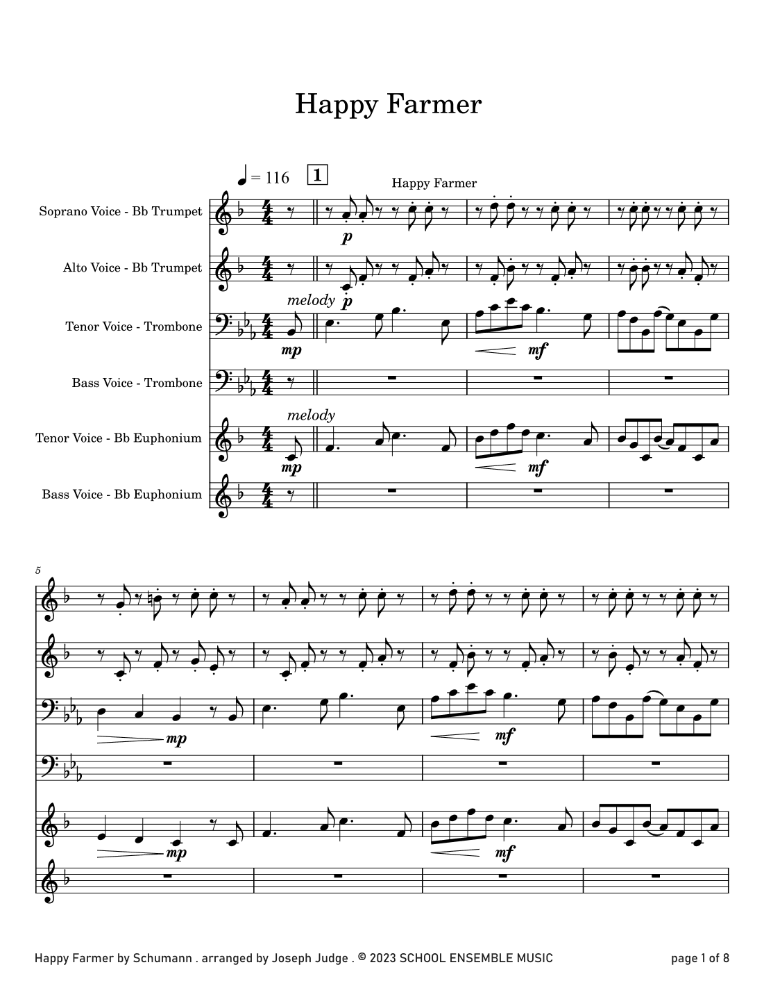 Happy Farmer by Schumann for Brass Quartet in Schools (arr. Joseph Judge)