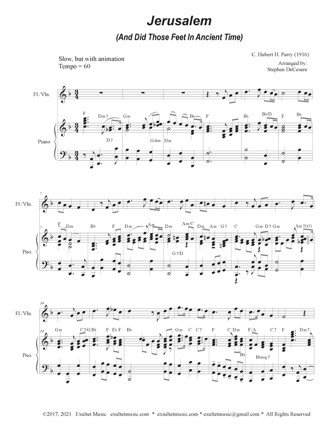 Jerusalem (Flute or Violin solo and Piano) (arr. Stephen DeCesare)