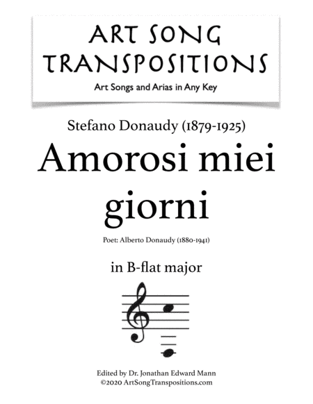 DONAUDY: Amorosi miei giorni (transposed to B-flat major) (arr. ArtSongTranspositions.com)