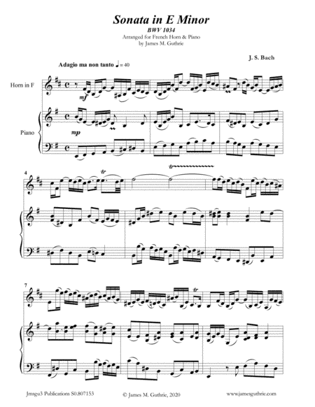 BACH: Sonata BWV 1034 for French Horn & Piano (arr. James Guthrie, ASCAP)