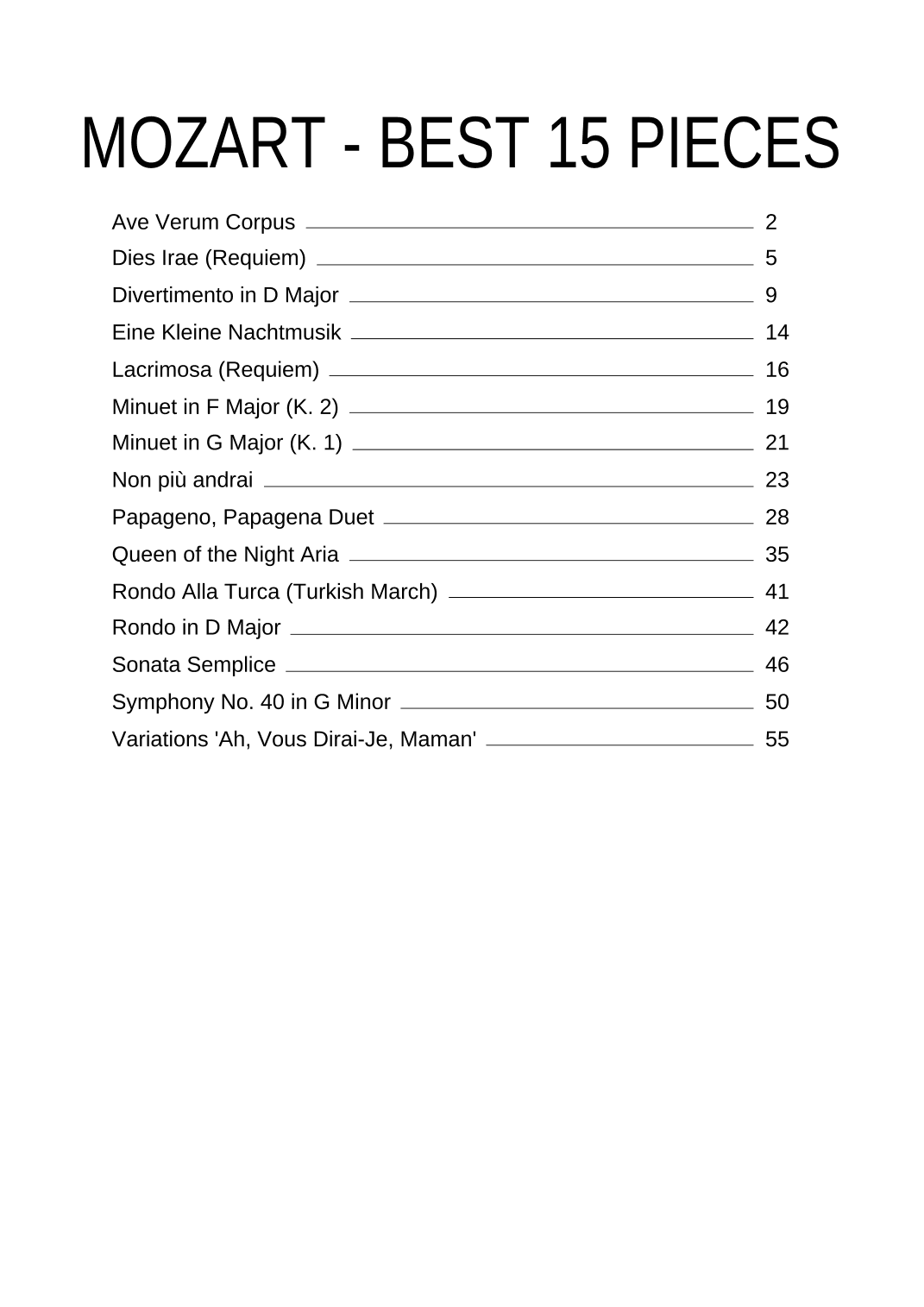 BEST OF MOZART (15 TUNES) - Sheet Music Collection [EASY PIANO] (arr. Darek)