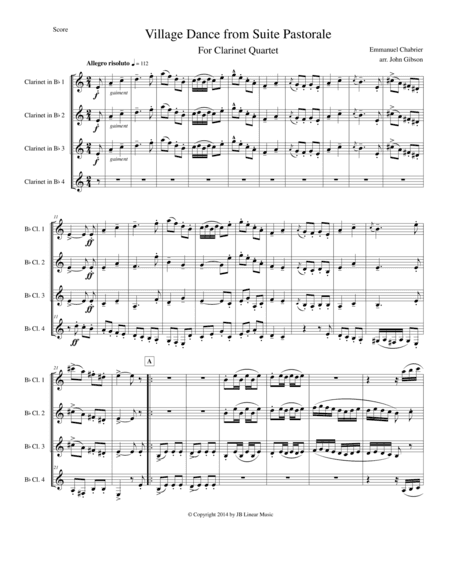 Chabrier - Village Dance for clarinet quartet (arr. John Gibson)