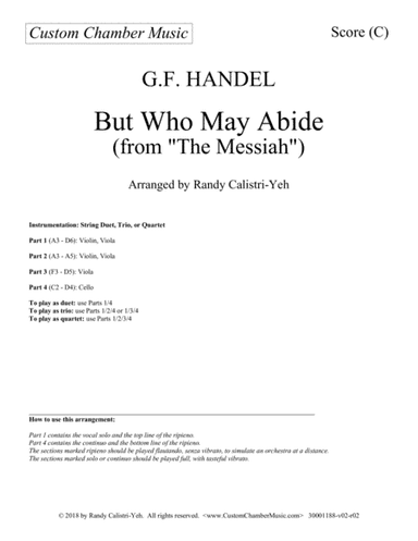 But Who May Abide - Handel Messiah (string duet, trio, or quartet) (arr. Randy Calistri-Yeh)