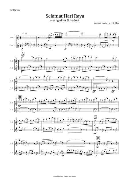 Selamat Hari Raya, arranged for flute duet (arr. Kenneth Chia)