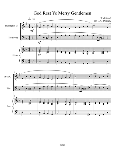 God Rest Ye Merry Gentlemen (Trumpet and Trombone Duet) with optional piano accompaniment (arr. B. C. Dockery)