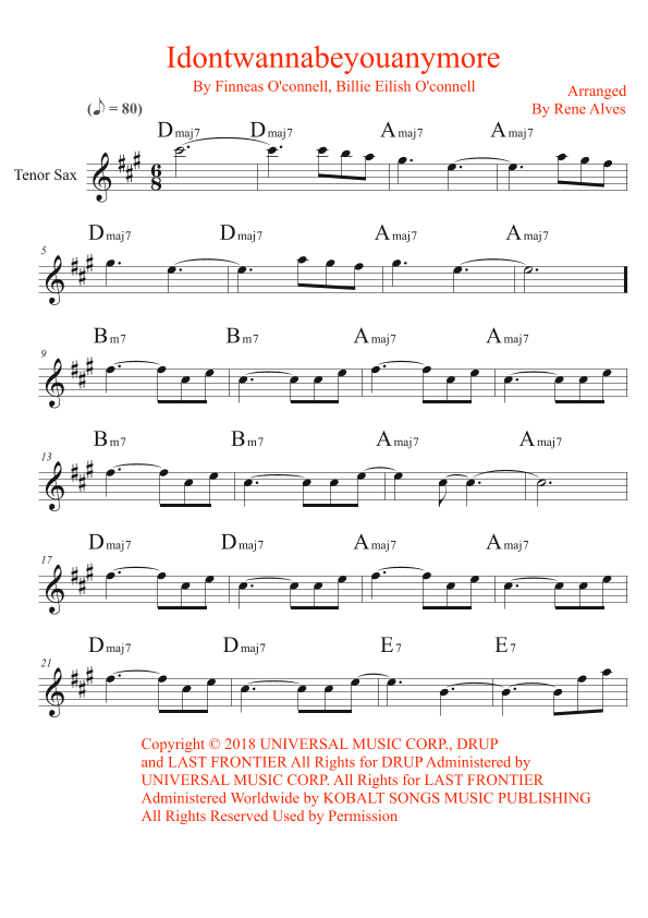 Idontwannabeyouanymore (arr. By Rene Alves)