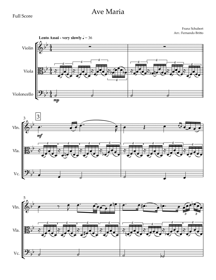 Ave Maria (Franz Schubert) for String Trio (arr. Fernando Britto)