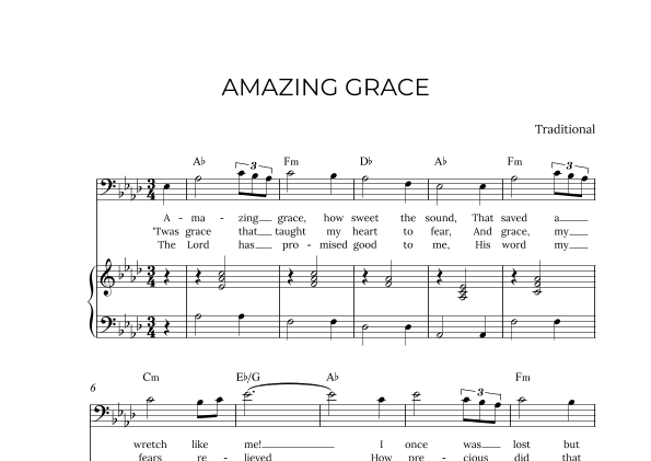 AMAZING GRACE - for piano and baritone in Ab major with chords (arr. Alex Nunes Rodrigues)