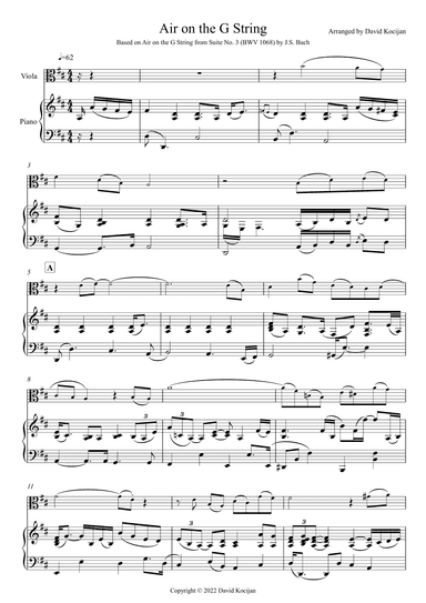 Air on the G String (viola & piano) - EASY (arr. David Kocijan)