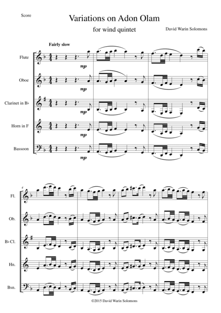Variations on Adon Olam (Eternal Lord) for wind quintet