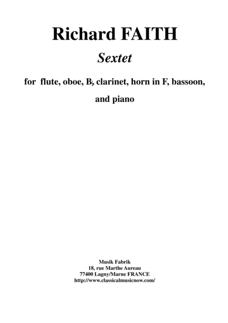 Richard Faith: Sextet for Piano and Winds, score and parts