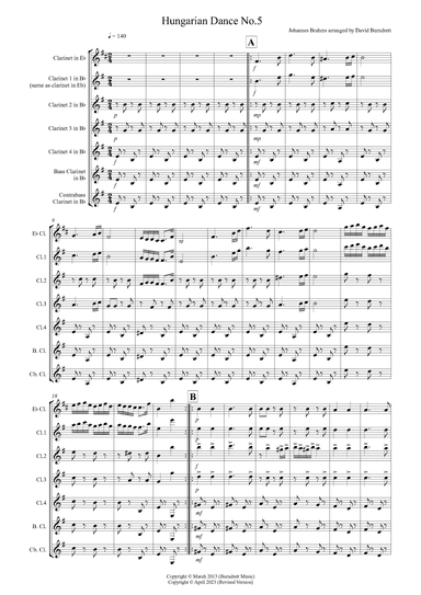 Hungarian Dance No.5 for Clarinet Choir (arr. David Burndrett)