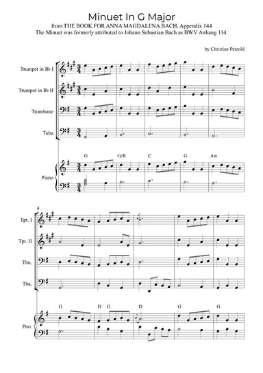 Minuet In G Major (with piano and chords) (arr. Alex Nunes Rodrigues)