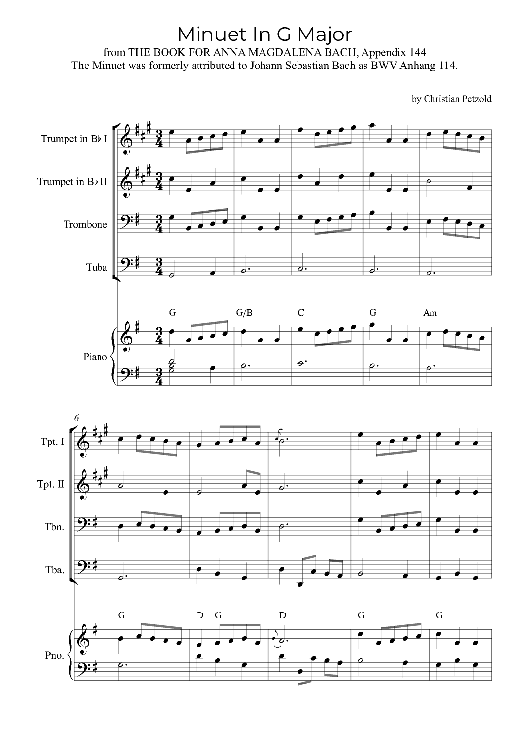 Minuet In G Major (with piano and chords) (arr. Alex Nunes Rodrigues)