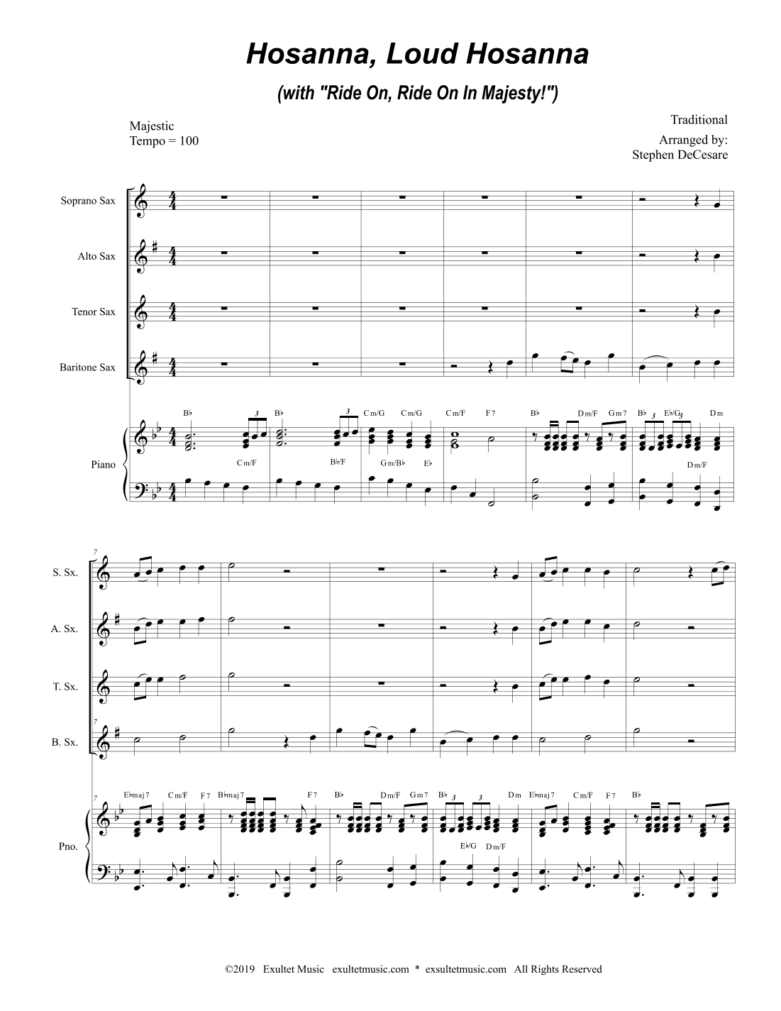 Hosanna, Loud Hosanna (with "Ride On, Ride On In Majesty!") (Saxophone Quartet and Piano) (arr. Stephen DeCesare)