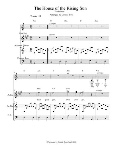 The House of the Rising Sun - solo, saxophone, guitar and bass (arr. Connie Boss)