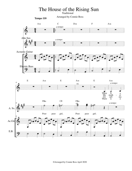 The House of the Rising Sun - solo, saxophone, guitar and bass (arr. Connie Boss)