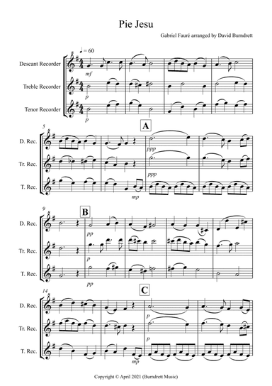 Pie Jesu (from Requiem) for Recorder Trio (arr. David Burndrett)