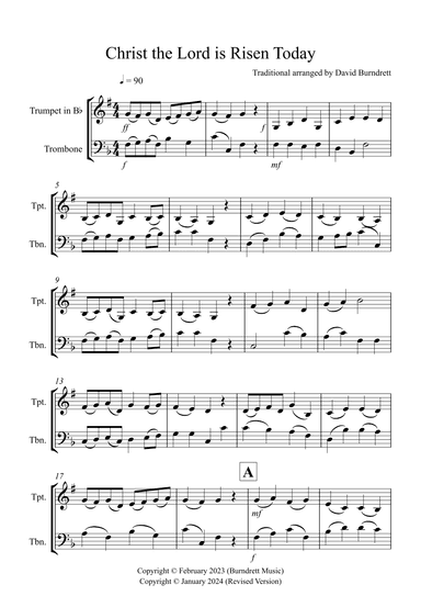 Christ the Lord is Risen Today for Trumpet and Trombone Duet (arr. David Burndrett)