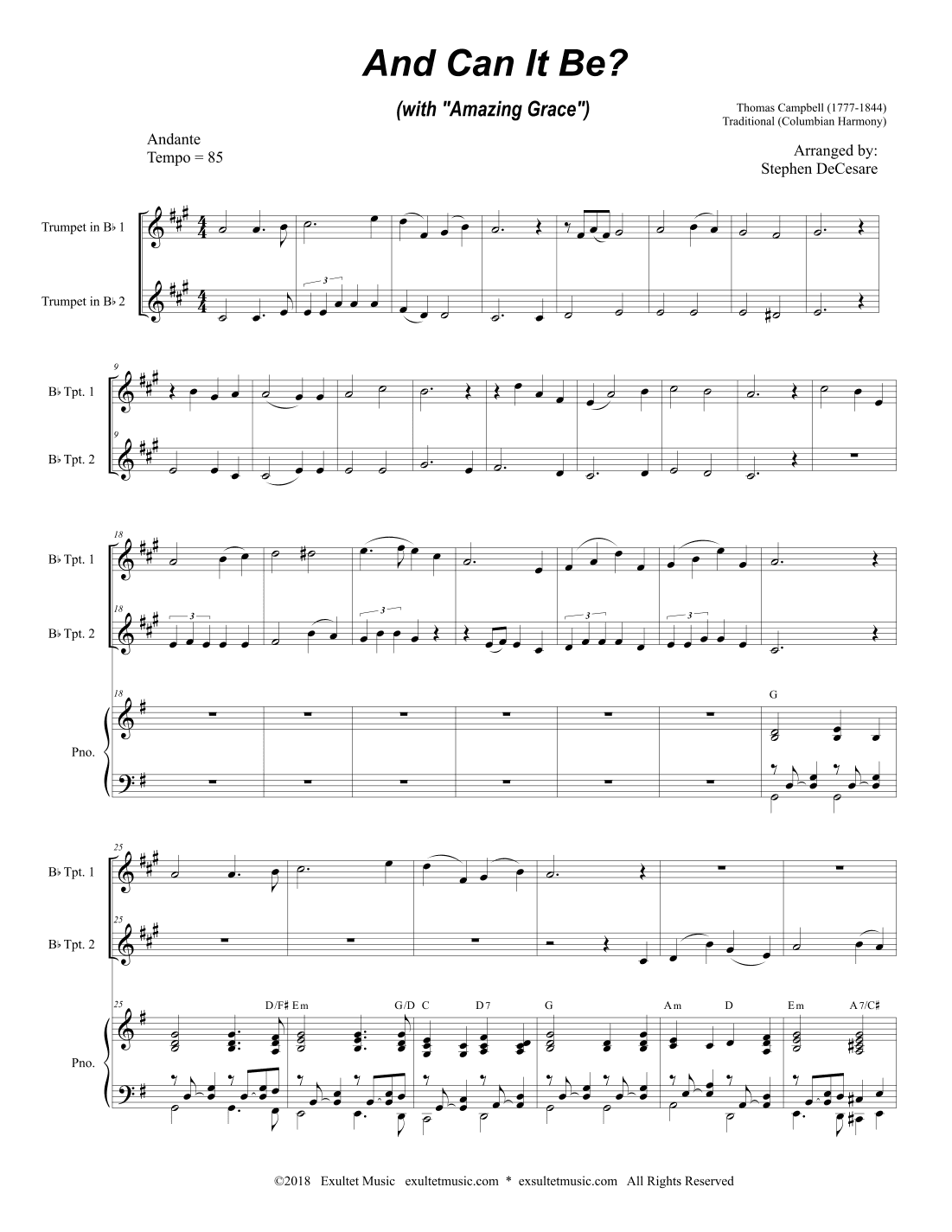 And Can It Be? (with "Amazing Grace") (Duet for Bb-Trumpet) (arr. Stephen DeCesare)