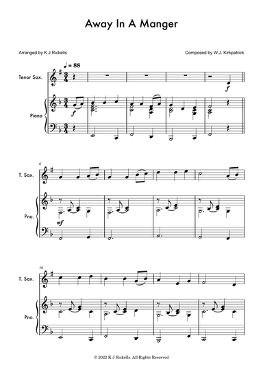 Away in a Manger - Tenor Saxophone (arr. Kacie J. Rickells)