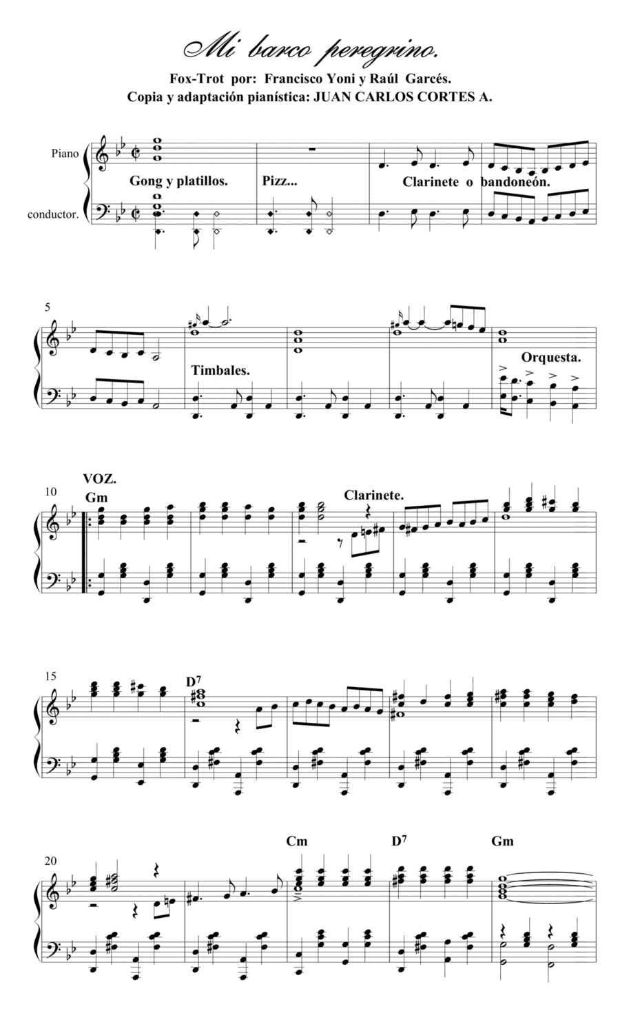Mi barco peregrino - Fox por Francisco Yoni y Raúl Garcés. (arr. Juan Carlos Cortés A.)