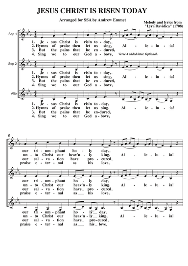 Jesus Christ Is Risen Today A Cappella SSA (arr. Andrew Emmet)