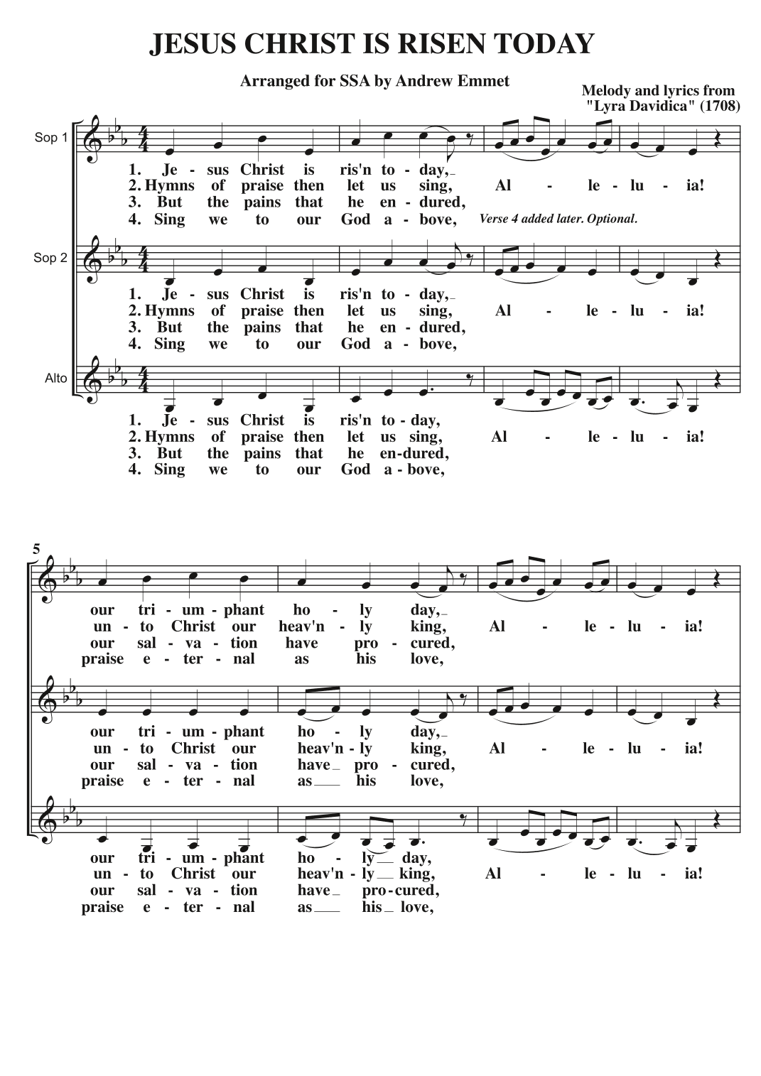 Jesus Christ Is Risen Today A Cappella SSA (arr. Andrew Emmet)