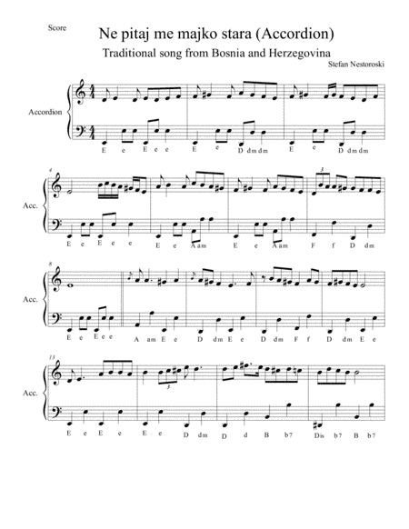 Ne pitaj me stara majko (Accordion) (arr. Stefan Nestoroski)