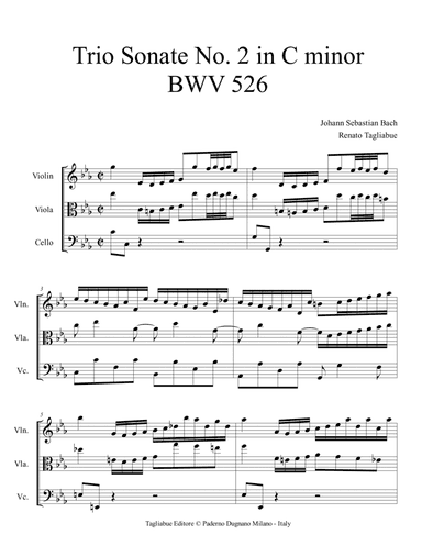 BACH J.S. - BWV 526 - Trio Sonate No. 2 in C minor - Arr. for Trio String (arr. Renato Tagliabue)