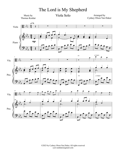 The Lord is My Shepherd viola solo with piano (arr. Cydney Olson Van Duker)