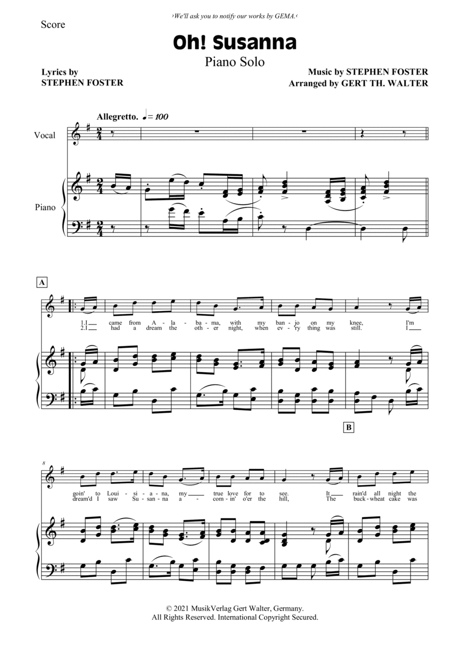 Oh! Susanna (arr. Gert Th. Walter)