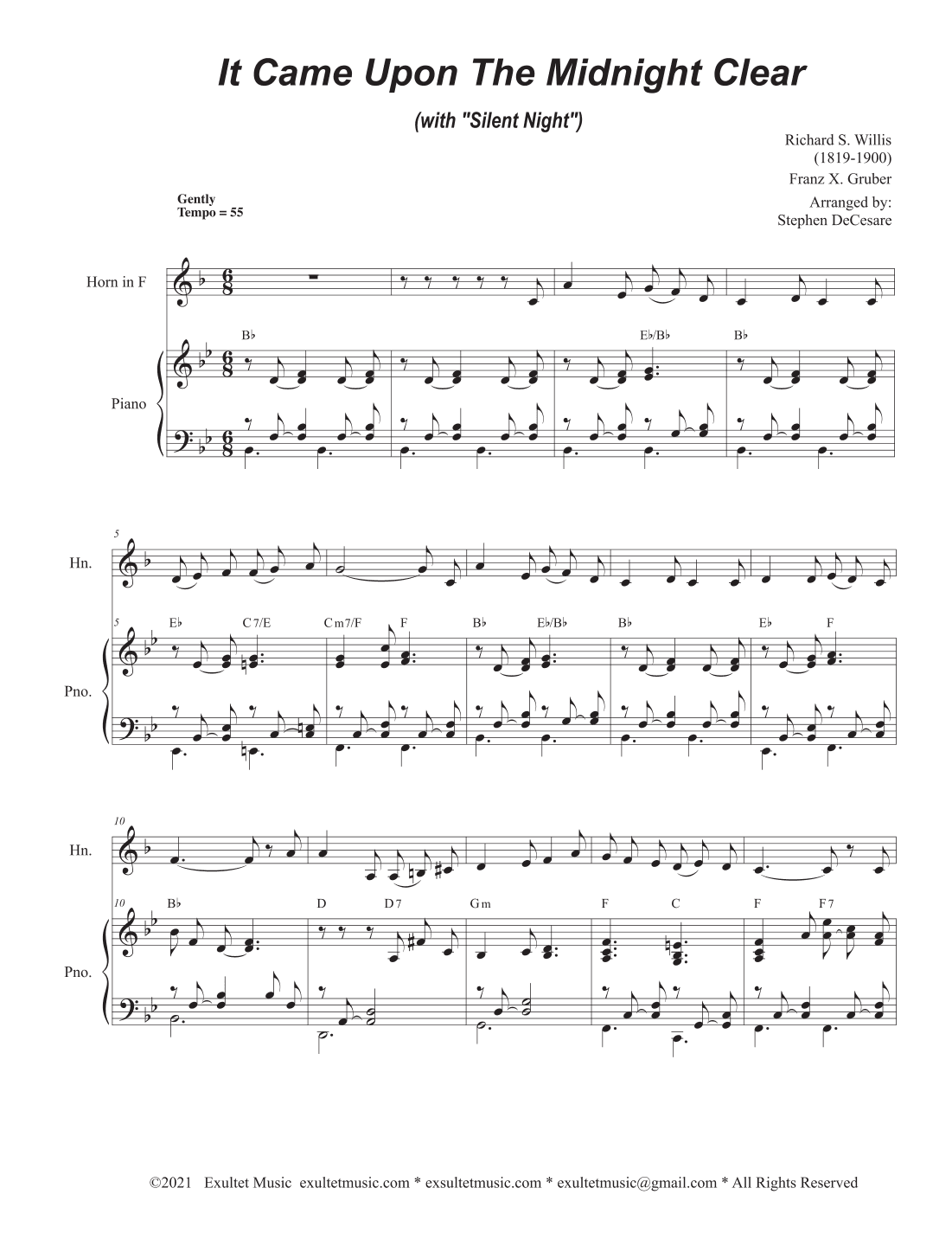 It Came Upon The Midnight Clear (with "Silent Night") (French Horn solo and Piano) (arr. Stephen DeCesare)