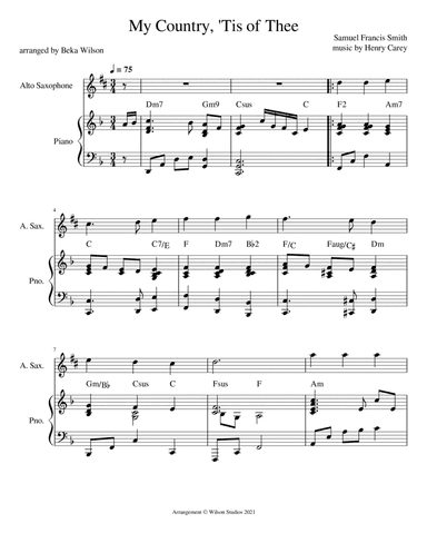 America (My Country 'Tis of Thee)--alto sax solo (arr. Beka Wilson)