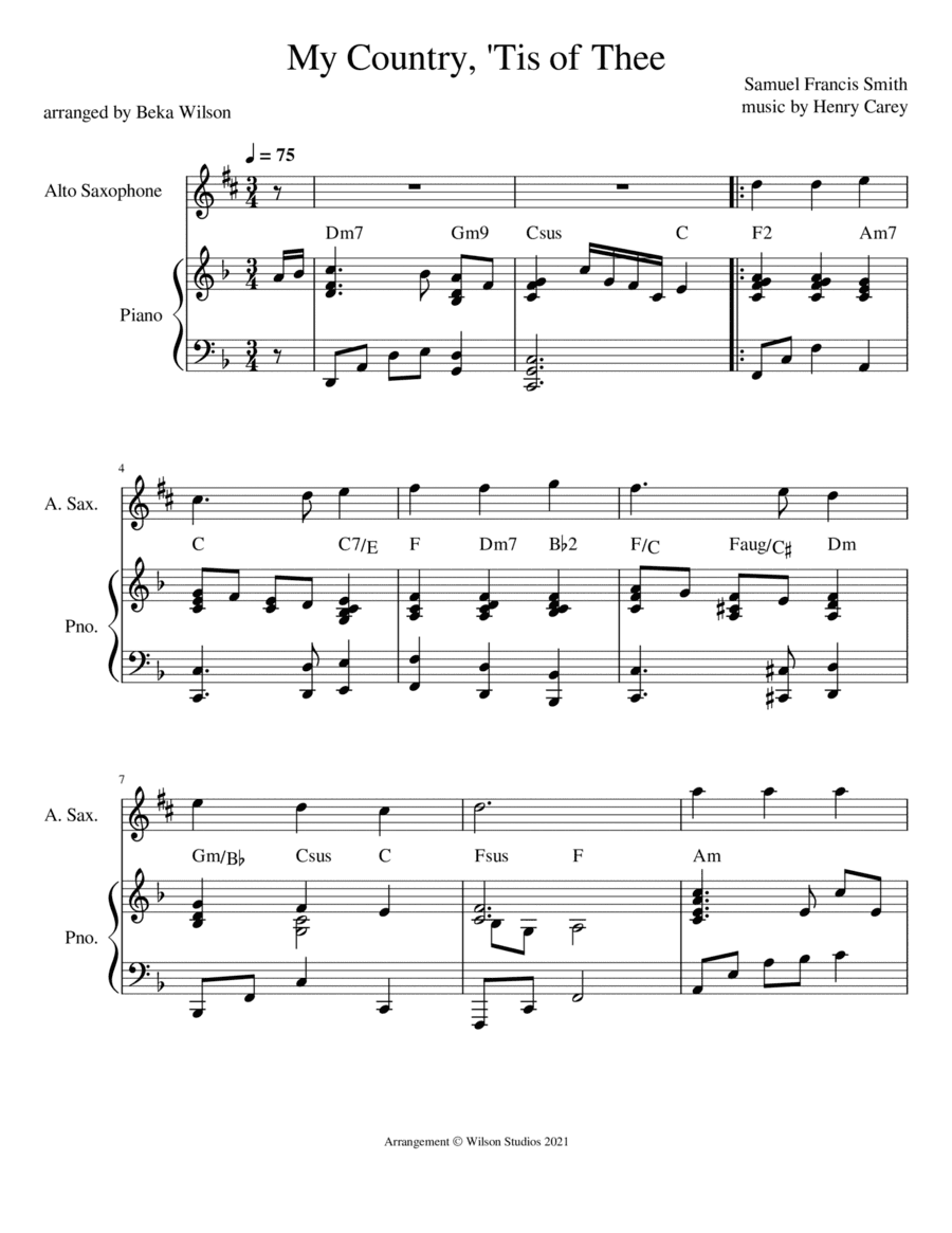 America (My Country 'Tis of Thee)--alto sax solo (arr. Beka Wilson)